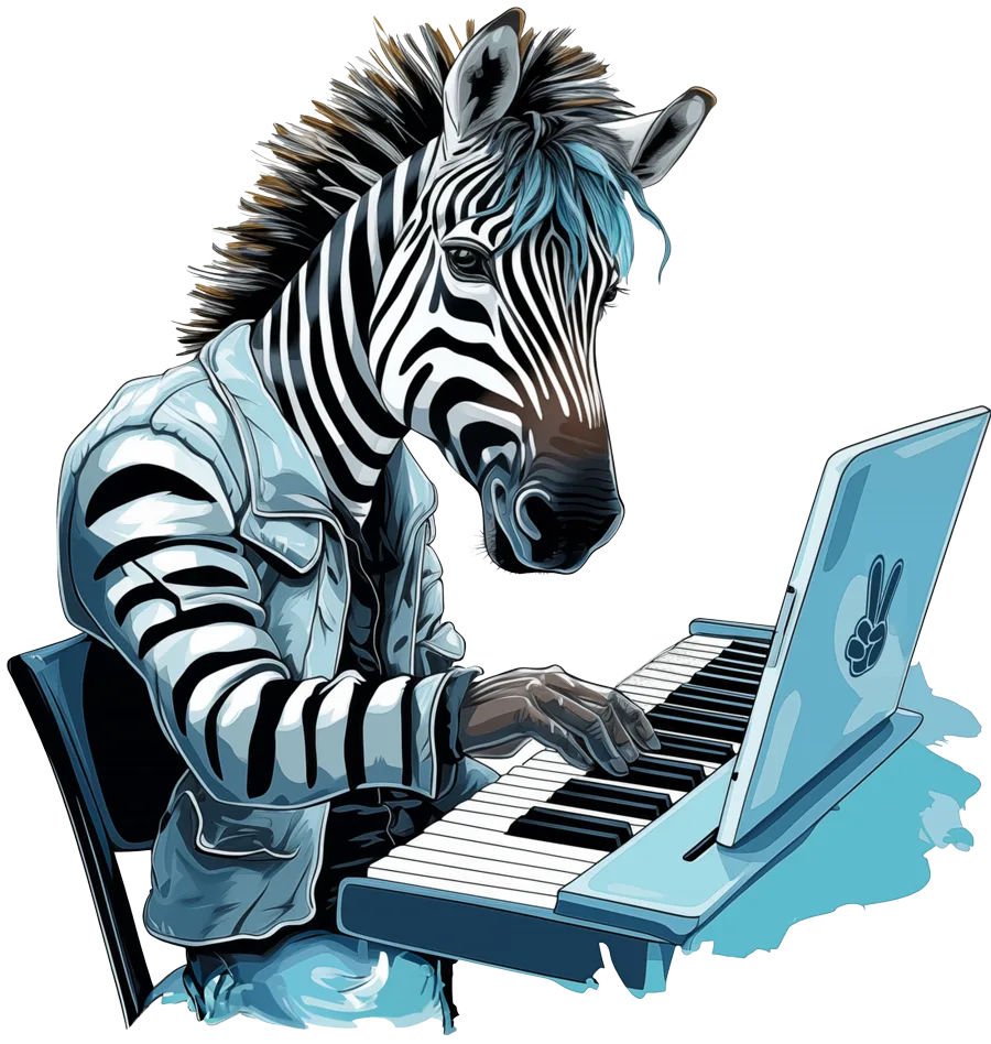 The gotfunk.music zebra playing a keyboard